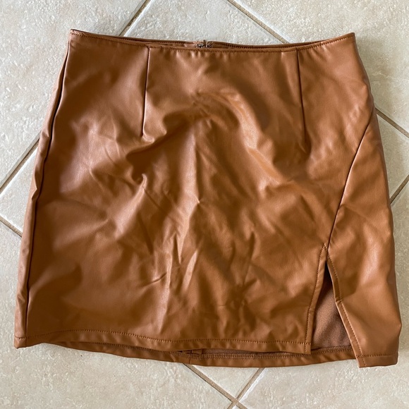 Faux Leather Tan Skirt - Picture 1 of 4